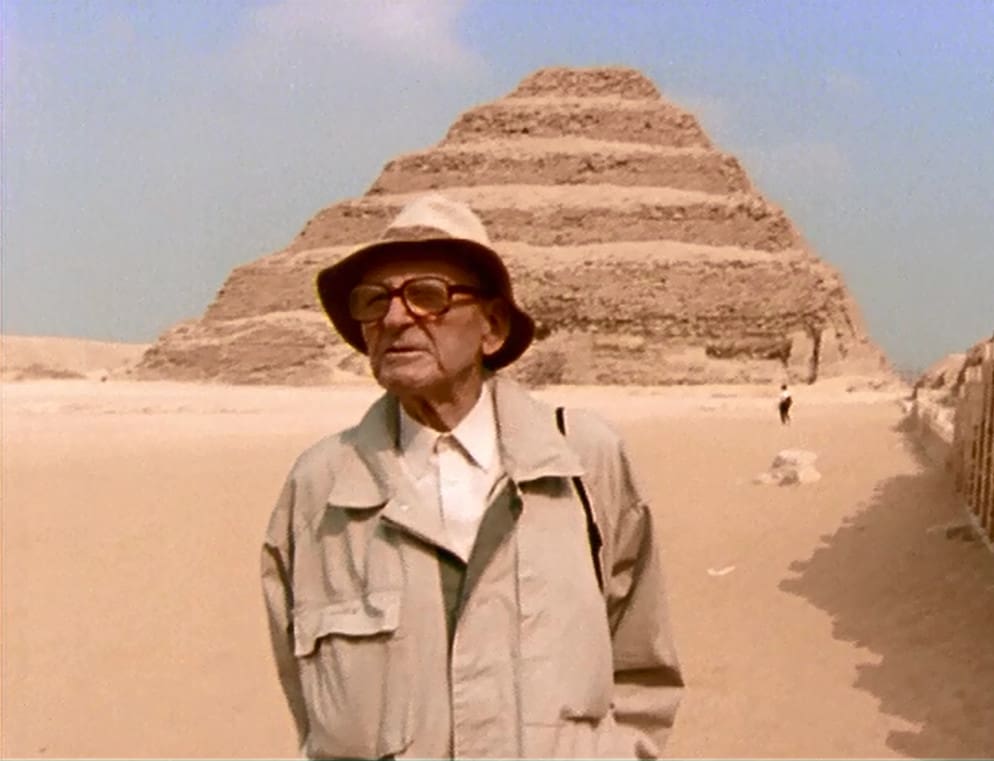 Jean Philippe Lauer near Saqqara Tomb from Ancient Egypt, French Egyptologist, Archeology
